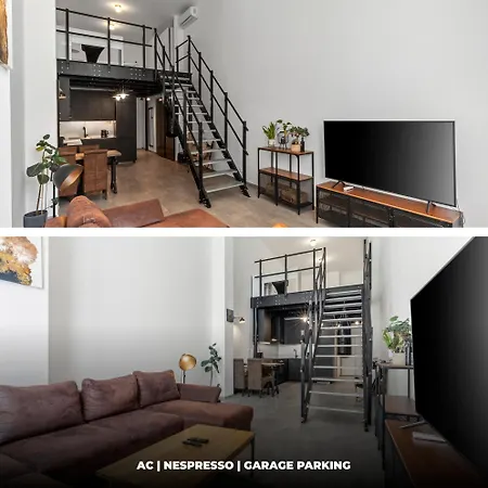 Industrial Loft Retreat W Ac And Garage Parking דירה *